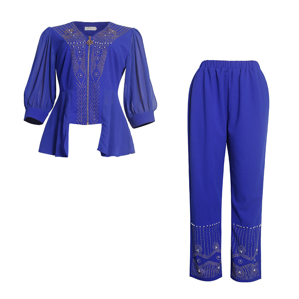 Aliexpress  style slim-fit office lady two-piece set: top and pants, european and american  foreign trade plus size women's clothing