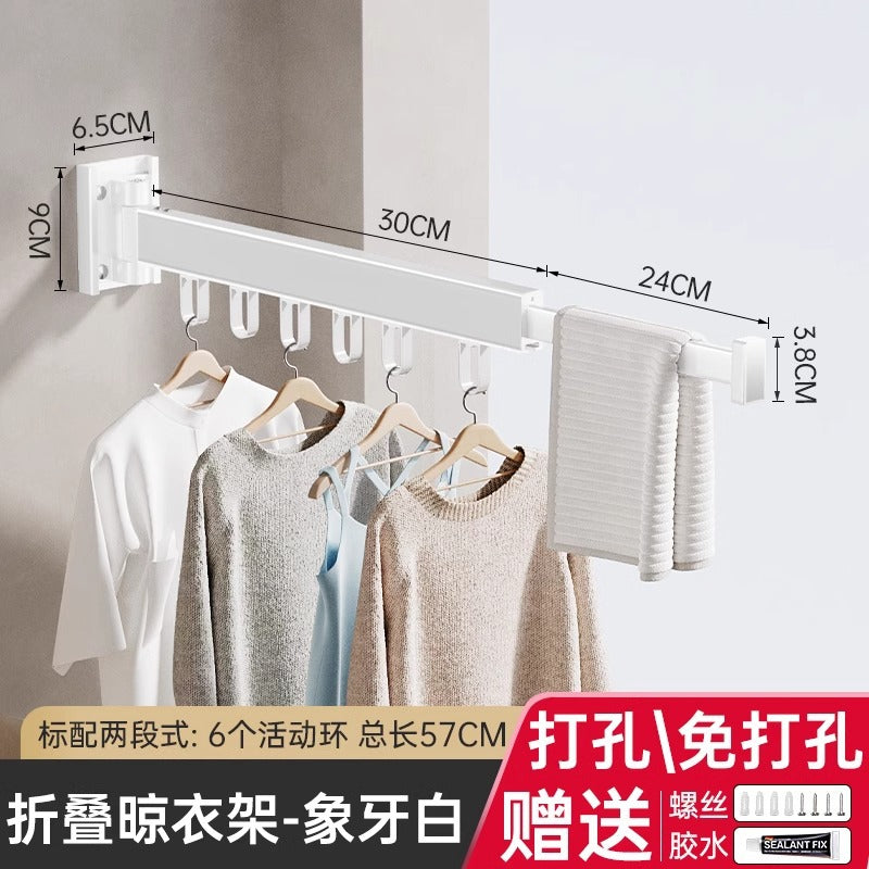 No punching foldable clothes drying rack wall hanging invisible shrink clothes drying pole indoor and outdoor telescopic for home balcony drying quilt handy gadget