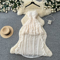 French riviera style printed bandeau dress - women's summer princess style sweet ruffle tiered fairy dress