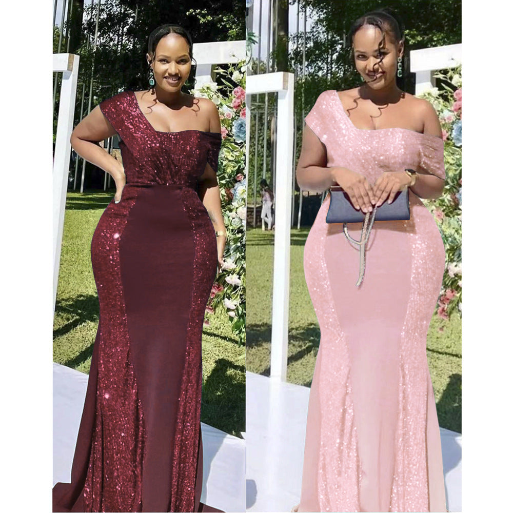 Fashion e-commerce export cross-border supply africa  women's clothing sequin patchwork evening dress bridesmaid dress dress