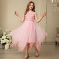 European and american style girls' formal dress - asymmetrical hem, spaghetti strap, openwork design - host/performance costume, children's princess dress