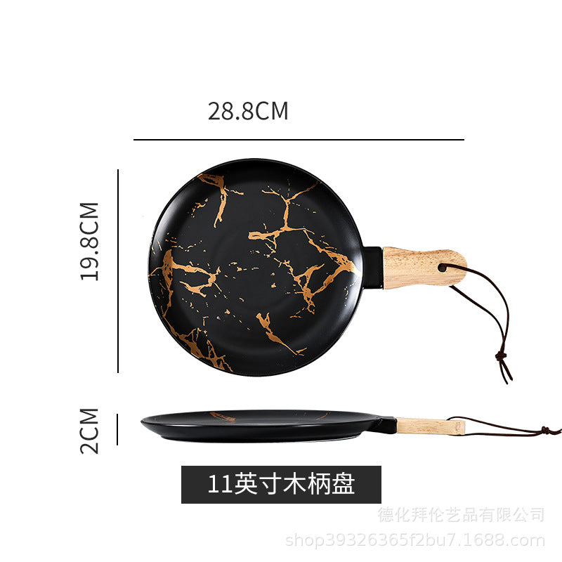 Ceramic marble plate with handle, restaurant special plate, pizza plate, popular steak plate, classy dinner plate