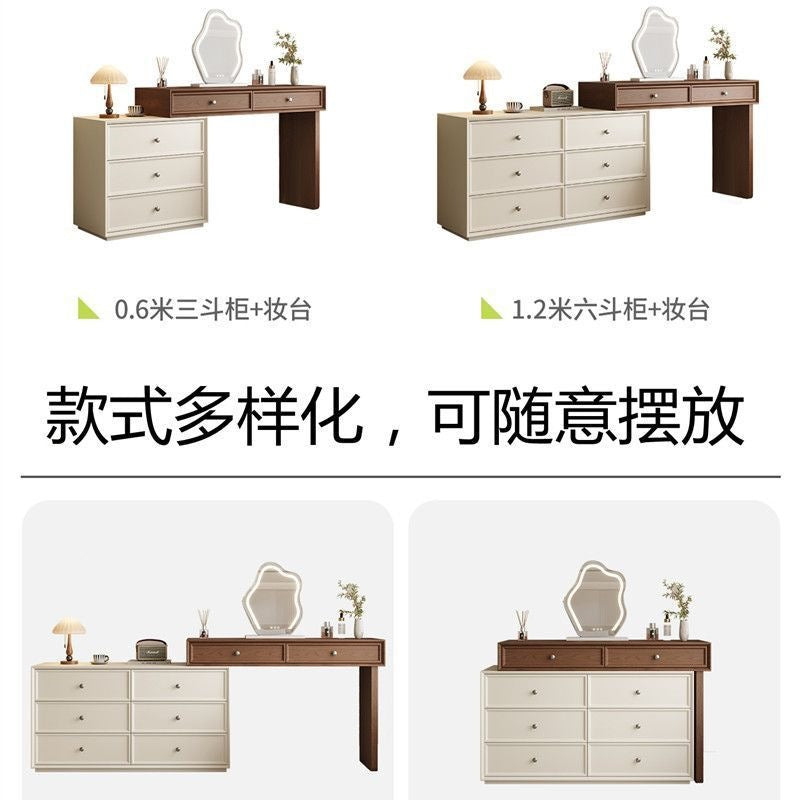Solid wood dressing table, chinese style, light brown walnut, song style telescopic small apartment bedroom chest of drawers all-in-one dressing table