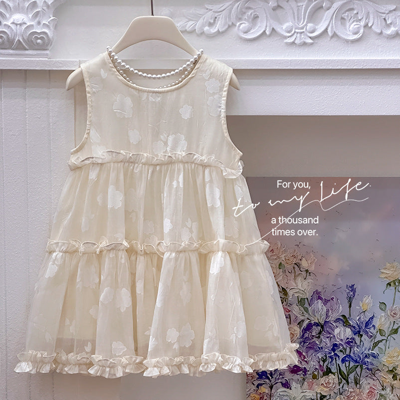 Girls' dress  summer new arrival - sleeveless, heart-embellished, ultra-fairy princess dress for kids