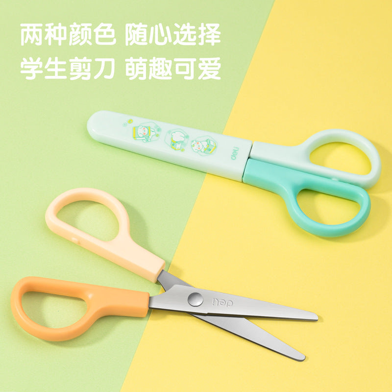 Deli 6021 student handmade scissors cute cartoon child protective cover scissors mini student small scissors wholesale