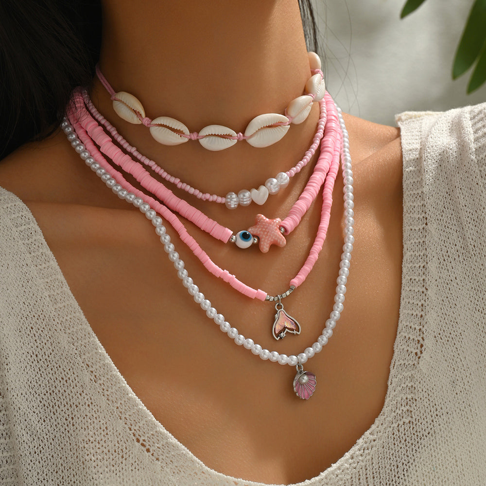 Wholesale starfish necklaces - european & american style, perfect for beach & vacation, faux pearl accents, women's layered necklace sets