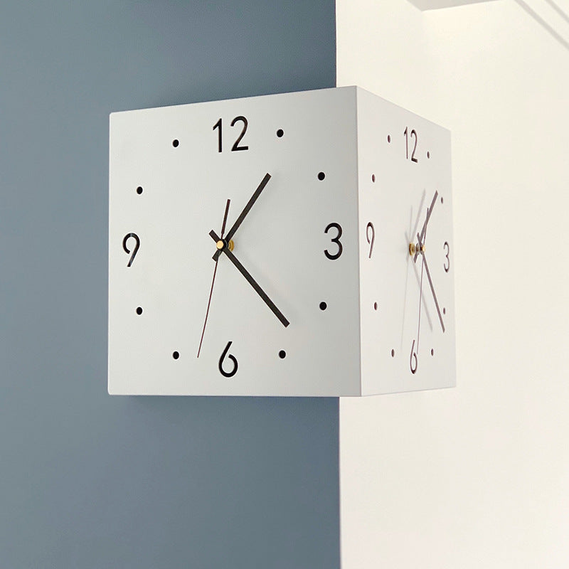 Simple and creative corner double-sided wall clock, two-sided clock, wall clock, living room silent popular corner clock neutral