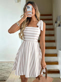 european and american cross-border new striped cinched-waist cami summer dress