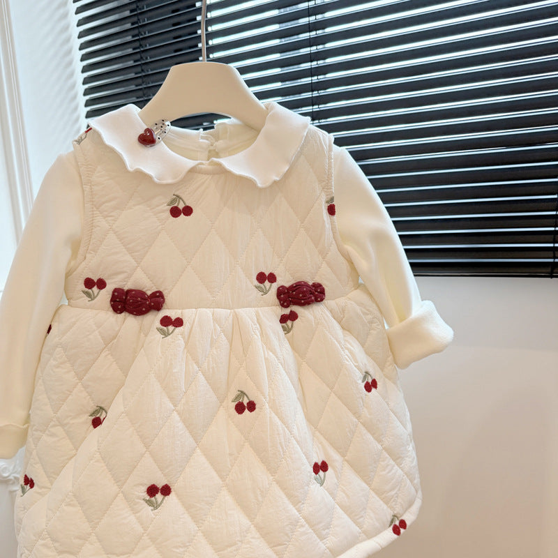Autumn winter new year style girlfleece-linedthickened skirt baby girl heattechjumpsuit skirt kids trendy clothes children's clothing