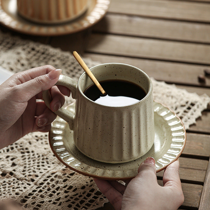 Japanese retro exquisite afternoon tea latte art striped coffee cup and saucer ceramic set - perfect for office milk and breakfast