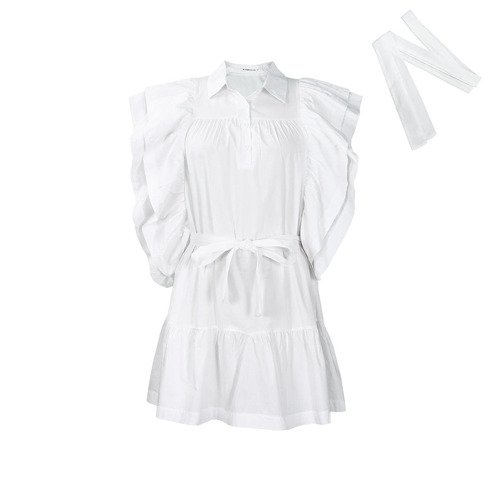 D3225 european and american plus size women's fashion cross-border dress -  new arrival: notch collar, flutter sleeves, a-line, export dress