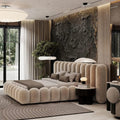 Cream style widescreen bed house large soft-packed fabric bed bedroom classy furniture double bed master bedroom 2.4m