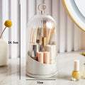 Cosmetic organizer box - trendy transparent rotating makeup brush holder with lid, dustproof desktop lipstick organizer