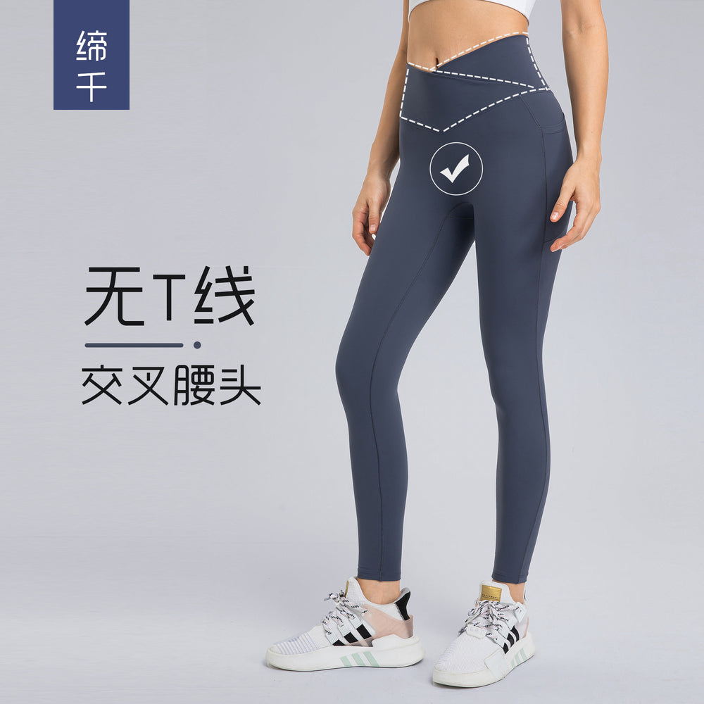 European and american new style criss-cross waistband women's sports leggings - seamless, high-stretch, butt-lifting, cropped yoga pants dl199
