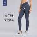European and american new style criss-cross waistband women's sports leggings - seamless, high-stretch, butt-lifting, cropped yoga pants dl199
