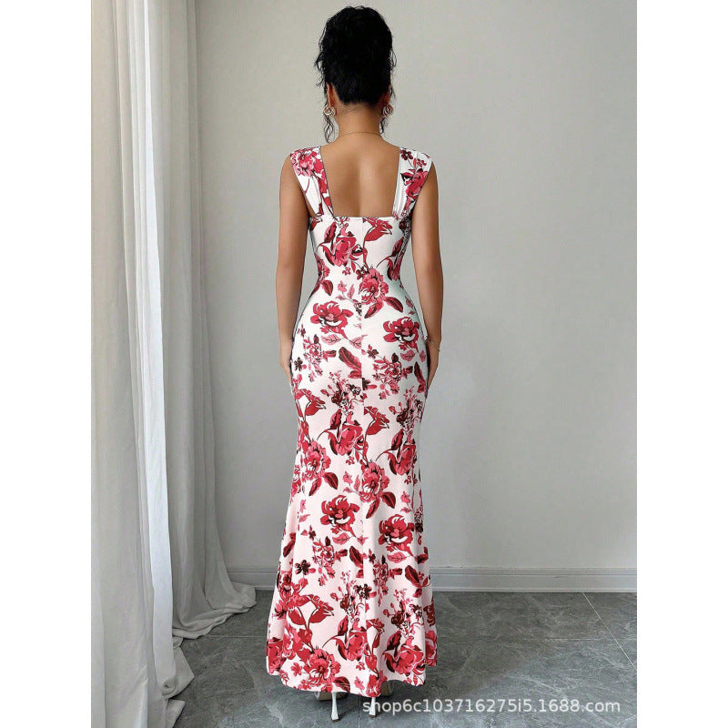 European and american cross-border women's fashion:  spring/summer new arrivals - sweet & fresh high-waisted printed tie-waist dress