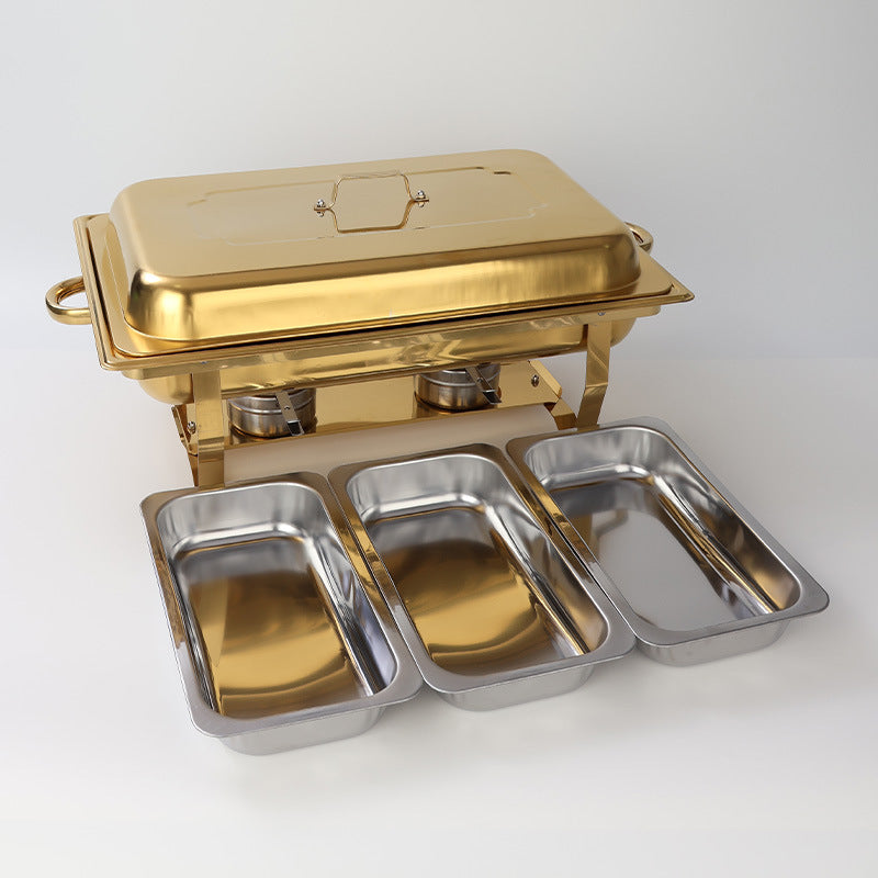 hot-selling stainless steel compartmented buffet stove commercial alcohol heated insulated food container restaurant hotel