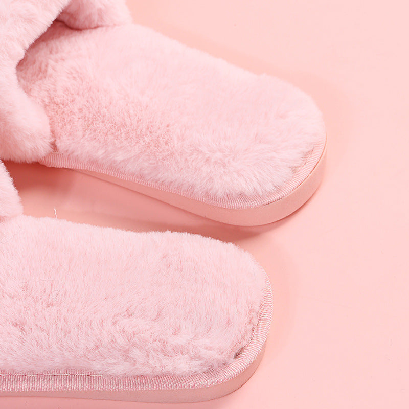 2024new arrival women's plus size fur slippers autumn winter one-piece flat heel open toe popularfashionheattech heart-shaped slippers