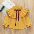 Girl shirtfleece-lined stylenew arrivalk-stylestripes lapel shirtruffles children's spring & fallcardigantops