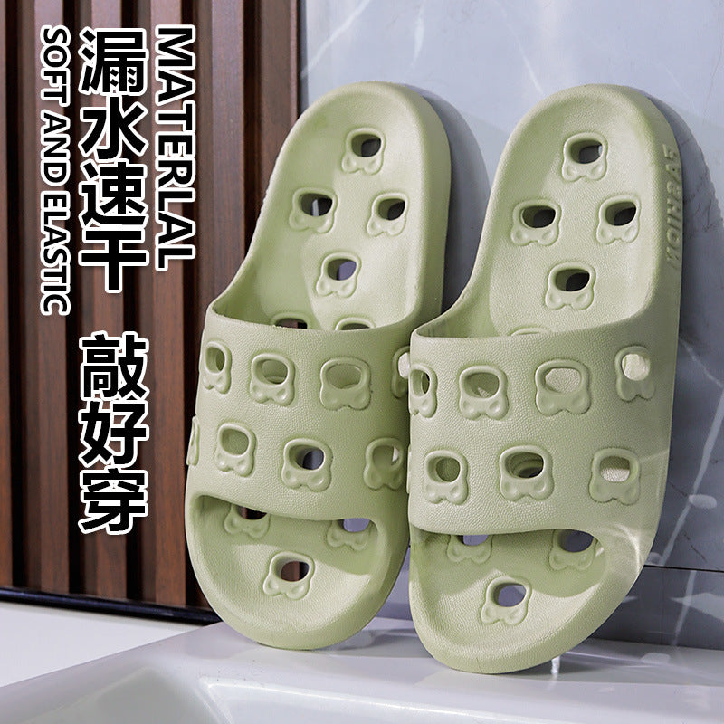 Cartoon 2025 new hollow-out slippers women's bathroom shower drain indoor home couple's cloud-like comfort slides men's