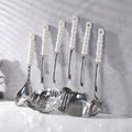 Luxury-style ceramic handle stainless steel cookware set - 7 piece set with elegant pearl design spatula and ladle - wholesale for home use