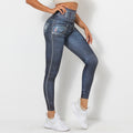 Clearance sale: faux denim print slim-fit workout leggings - high waist, butt-lifting, perfect for running, fitness, and yoga