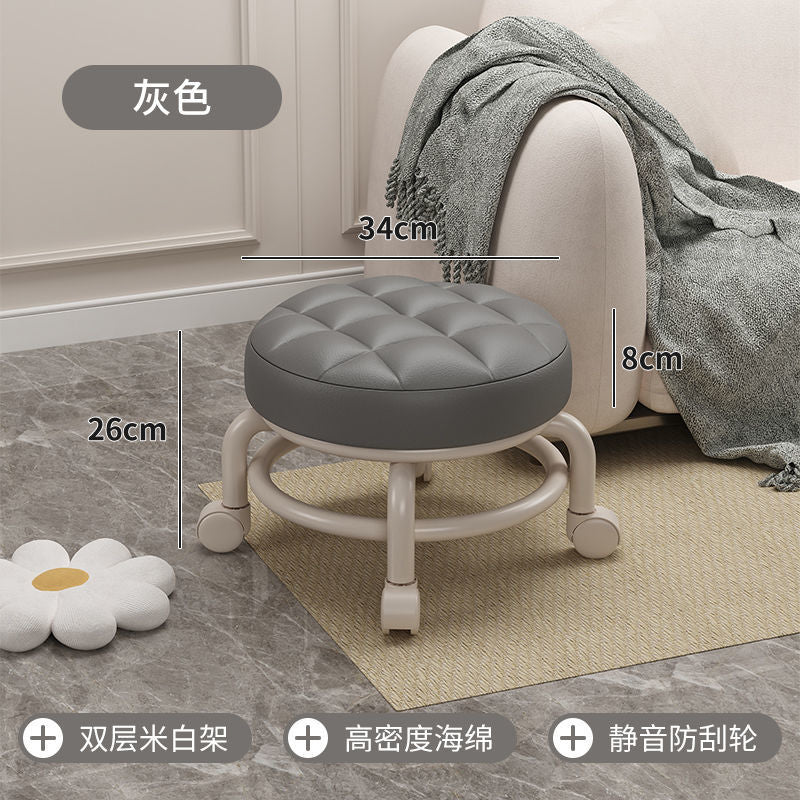 Pulley low stool with universal wheel small stool for home beautiful sewing kids toddler changing shoes wiping floor coffee table baby round stool
