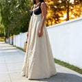 spring european and american cross-border casual and lazy style trendy wide shoulder strap contrast color tube top suspender large swing long skirt
