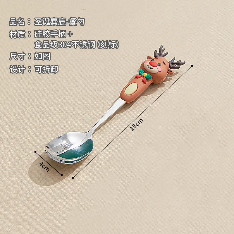 Wholesale christmas high-value stainless steel dessert spoons - cute cartoon creative coffee stirrers - gift tableware set