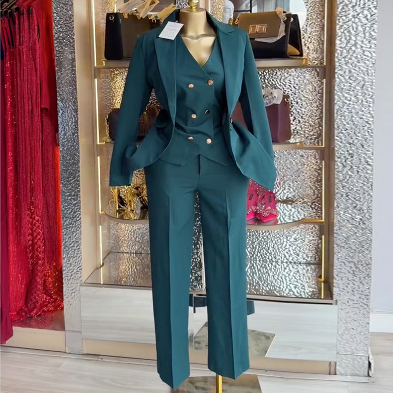 European and american cross-border women's fashion  spring new arrival: elegant commute solid color blazer, vest, and pants three-piece set