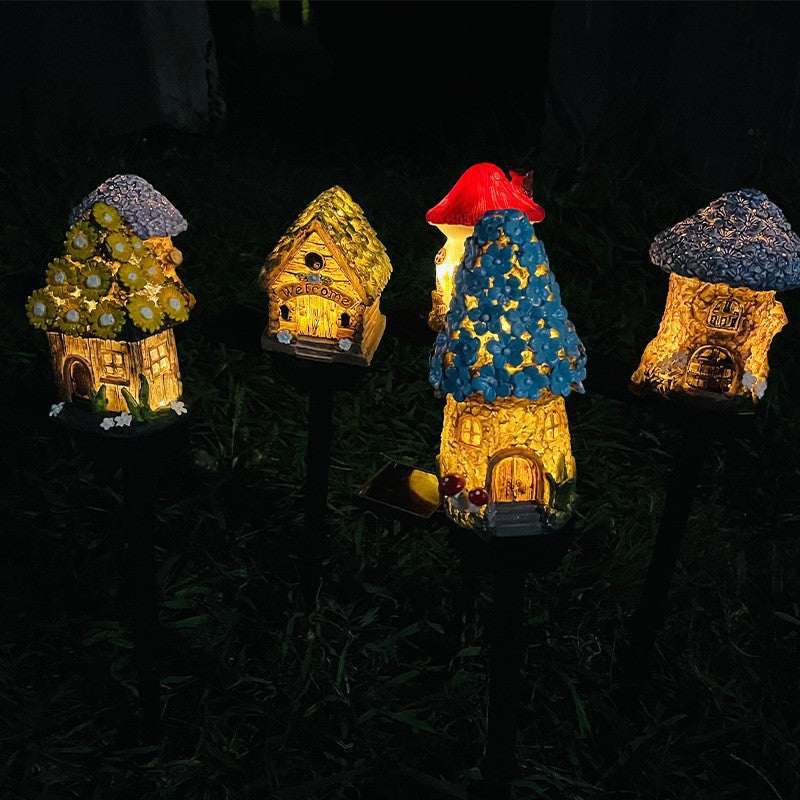 Solar New Cartoon Animation Resin Creative Mushroom House Outdoor Waterproof Floor Plug-in Light Garden Landscape Light