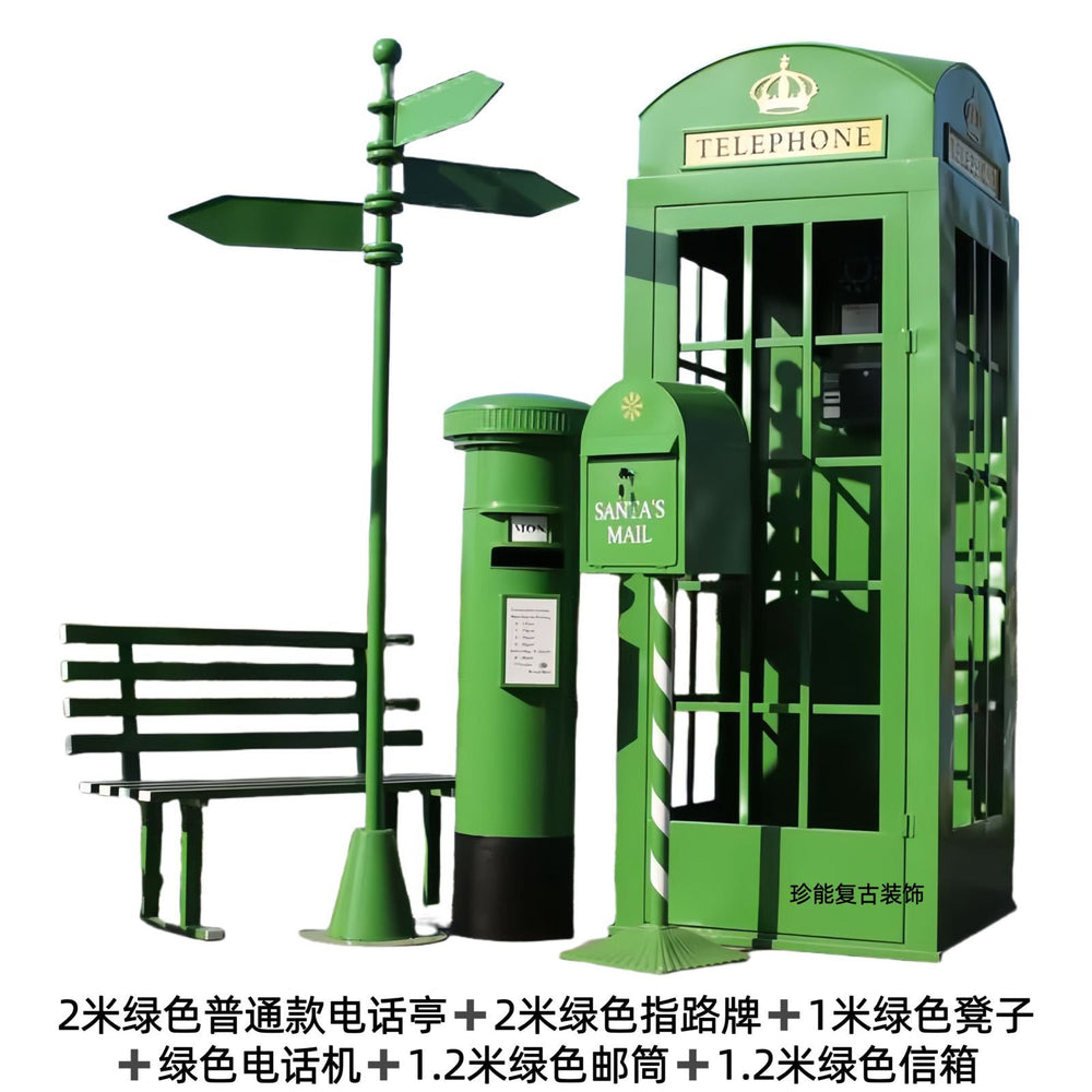 Retro iron telephone booth mailbox street sign bench popular store decoration floor-standing ornaments photography props model