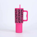 leopard print 40oz stainless steel thermos cup large capacity with handle vacuum straw cup outdoor car cup