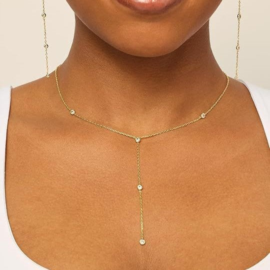 Stainless steel starburst multi-layer beaded y-necklace - adjustable fashion necklace for everyday wear, perfect gift for her