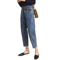 Fashion dad pants new arrival denim nine-point pants adjustable waist stylish pants jeans women's clothing