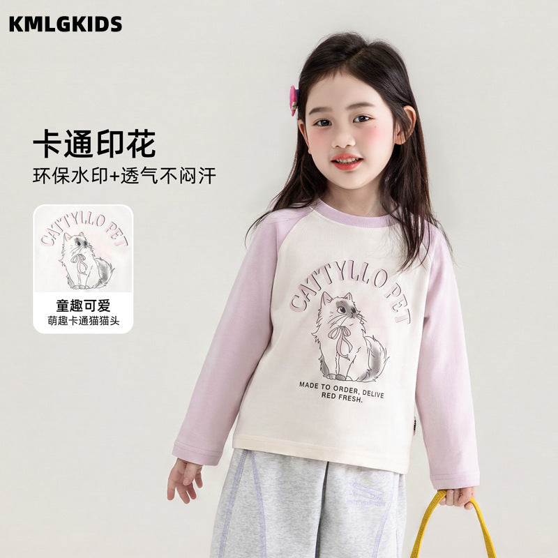 Factory wholesale  autumn new casual girl's sweet raglan sleeve patchwork t-shirt top for toddlers and young children