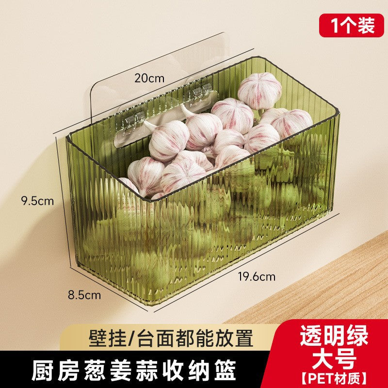 Kitchen onion, ginger and garlic storage basket, no punching wall hanging handy gadget, ginger and garlic basket, spice storage rack, storage box