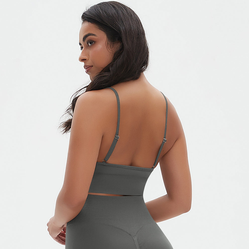 European and american seamless solid color v-neck camisole bra sports bra backless top breathable sweat-wicking yoga top fitness tank top for women