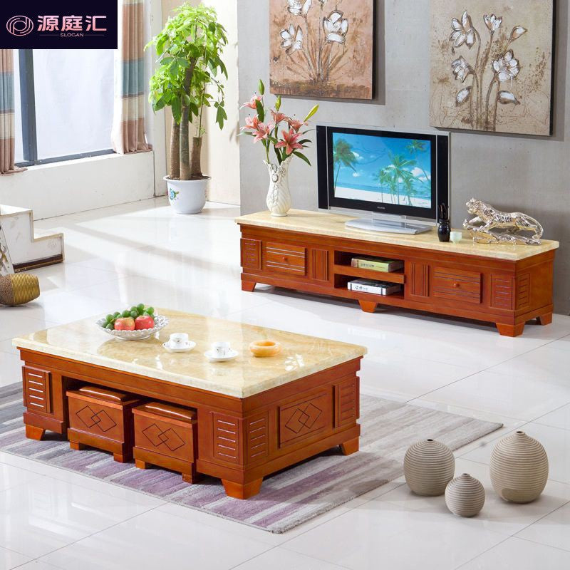 New chinoiserie solid wood coffee table tv cabinet stone surface classy fully equipped storage suitable for for home office tv cabinet