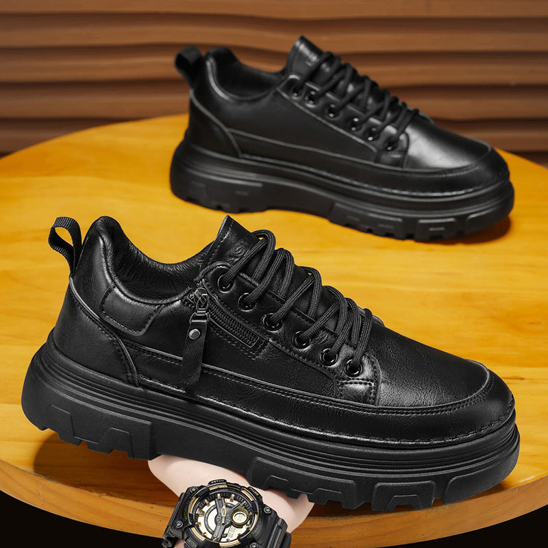 Men's spring new arrivals: men's athletic & casual sneakers - versatile, waterproof, non-slip black leather shoes - leather upper, work-ready trendy footwear