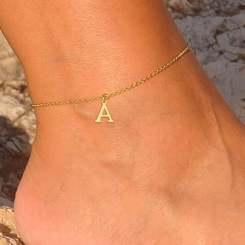 Amazon's new casual14k gold-plated waterproofletter compact 26 english letter women's anklet