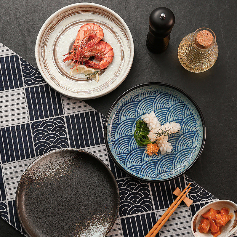 Japanese retro creative restaurant hotel rimmed ceramic western dinner plate deep plate steak plate classic stylish serving plate