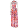 European and american style ins cross-border new women's clothing printing high waist a-line skirt suspender thin waist color matching long dress trendy