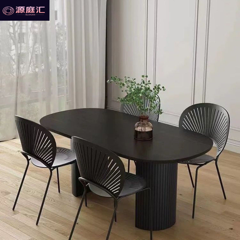 Restaurant black solid wood oval dining table small apartment for homeaccessible luxurypopular dining table oval solid wood dining table