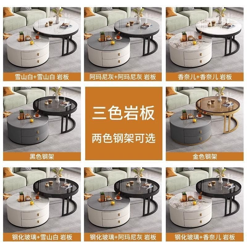 New arrivalaccessible luxury coffee table living room for homecasual modern small apartment classy table round slate popular retractable