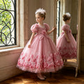Girls' formal dress - long, puff sleeve, flower girl wedding dress, tulle, piano recital performance dress - in stock & wholesale