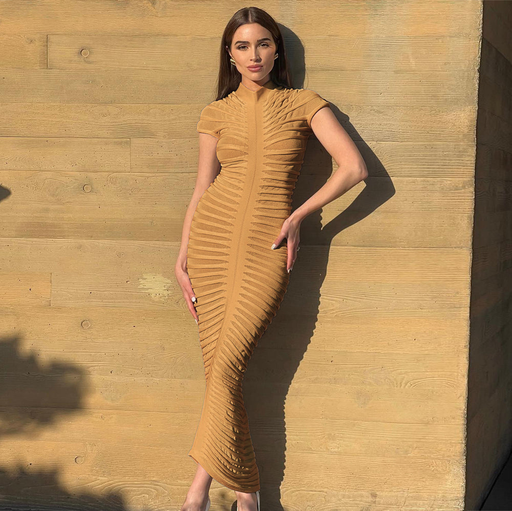 autumn european and american style fashion short sleeve crew neck slim fit dress sexy nightclub club knitted maxi dress