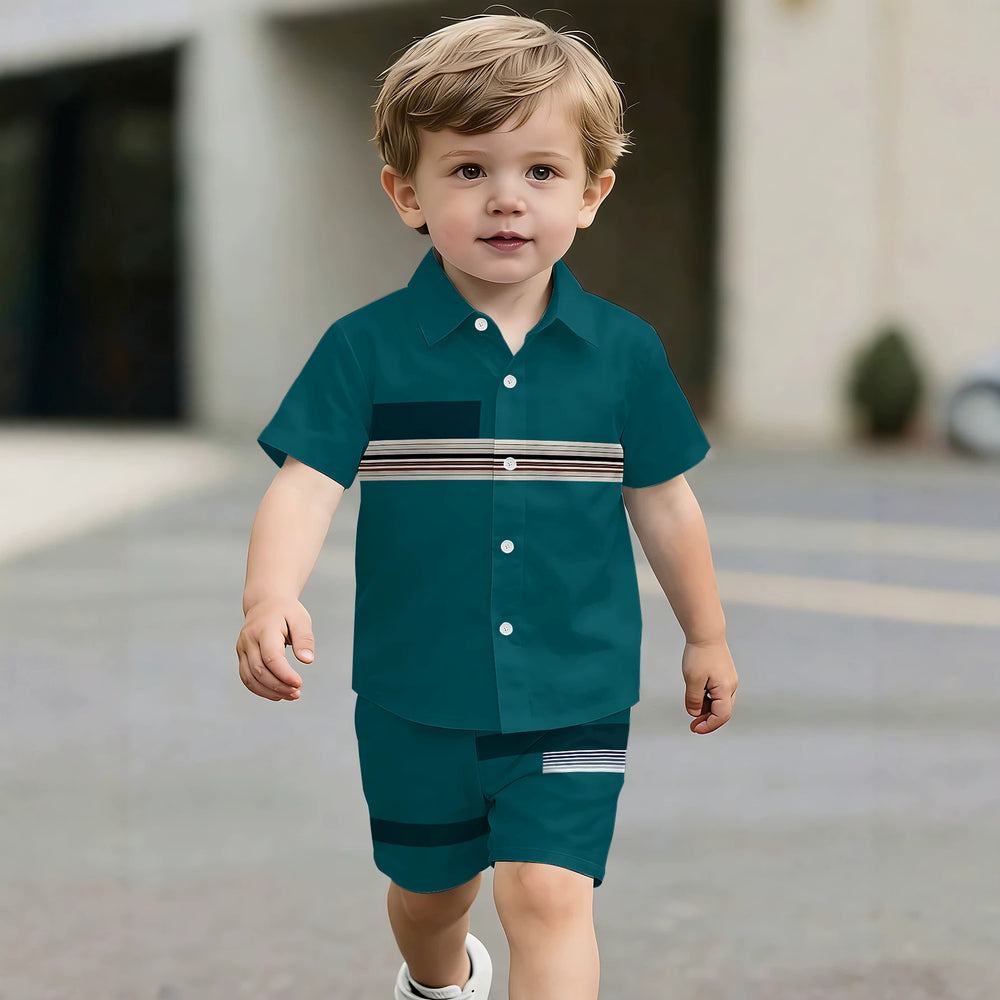 hot-selling children's short-sleeved shirt set, casual shirt set, summer simple stripes, dropshipping available