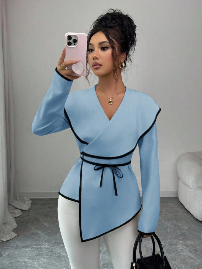 european and american cross-border spring new arrivals: elegant, chic, and slimming korean-style designer women's top