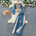 Fashionsuit women's 2025fall and winterretroloosecasual denim patchwork hooded sweatshirthigh waist wide leg straight-leg pants